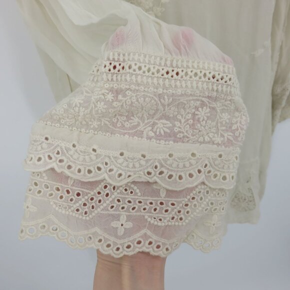 Johnny Was Women Plus Size 1X Ivory Embroidered V Neck Tunic Shirt Top Eyelet - Picture 5 of 11